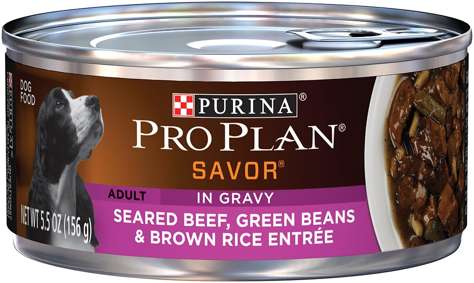 Purina Pro Plan Savor Adult Seared Beef, Green Beans & Brown Rice Entree in Gravy Canned Dog Food, 5.5-oz, case of 24