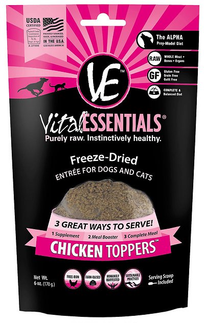 Vital Essentials Chicken Freeze-Dried Dog & Cat Food Topper, 6-oz bag