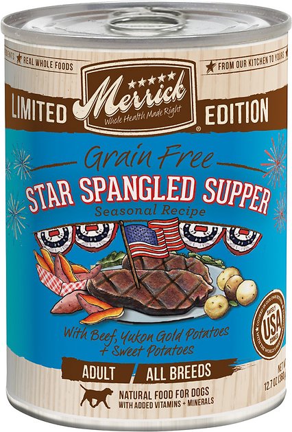 Merrick Seasonal Grain-Free Star Spangled Supper Recipe Canned Dog Food, 12.7-oz, case of 12