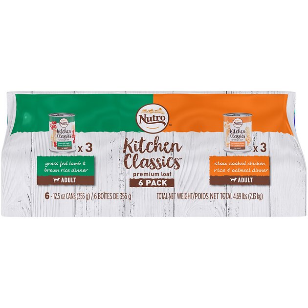 Nutro Kitchen Classics Premium Loaf Variety Pack: Grass Fed Lamb & Brown Rice Dinner And Slow Cooked Chicken, Rice & Oatmeal Dinner Canned Dog Food, 12.5-oz, case of 6