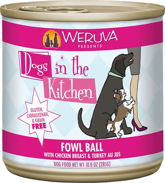 Weruva Dogs in the Kitchen Fowl Ball with Chicken Breast & Turkey Au Jus Grain-Free Canned Dog Food, 10-oz can, case of 12