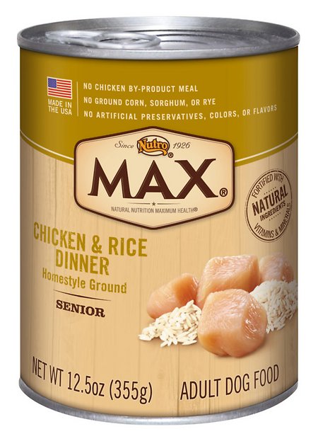 Nutro Max Senior Chicken & Rice Dinner Canned Dog Food, 12.5-oz, case of 12