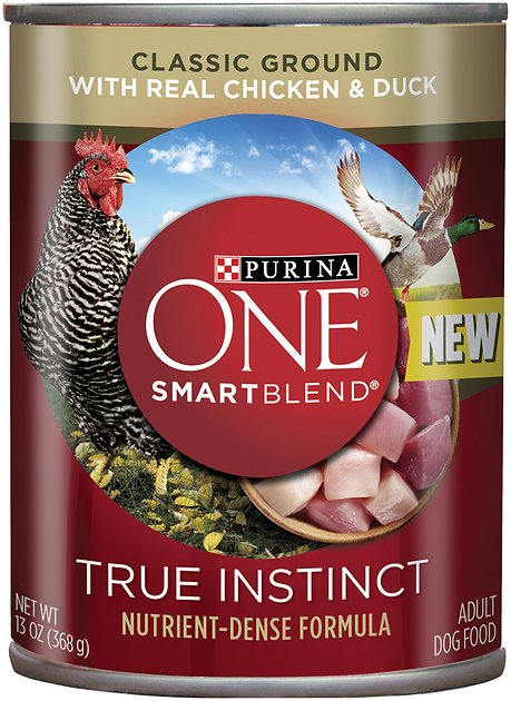 Purina ONE SmartBlend True Instinct Classic Ground with Real Chicken & Duck Canned Dog Food, 13-oz, case of 12