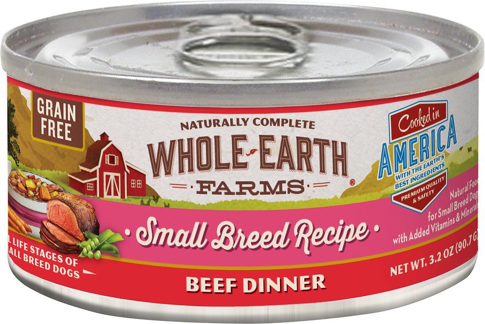 Whole Earth Farms Small Breed Recipe Beef Dinner Grain-Free Canned Dog Food, 3.2-oz, case of 24