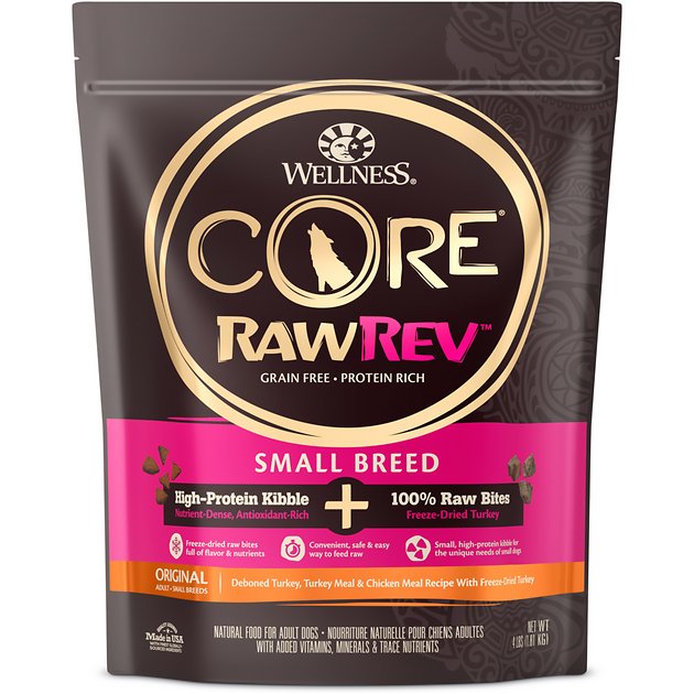 Wellness CORE RawRev Natural Grain Free Original Turkey & Chicken with Freeze Dried Turkey Small Breed Dry Dog Food, 4-lb bag