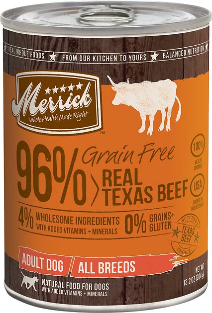 Merrick Grain-Free 96% Real Texas Beef Canned Dog Food, 13.2-oz, case of 12