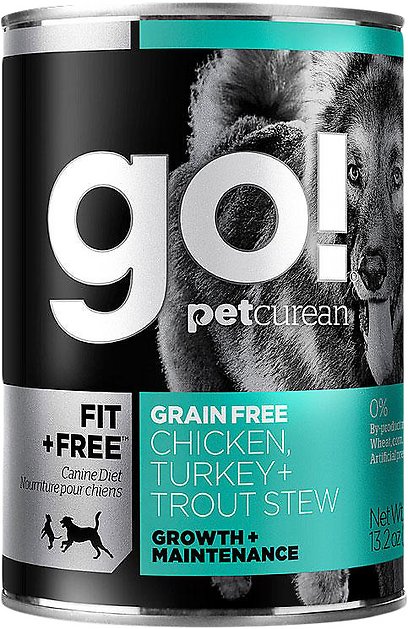 Go! Fit + Free Grain-Free Chicken, Turkey & Trout Stew Canned Dog Food, 13.2-oz, case of 12