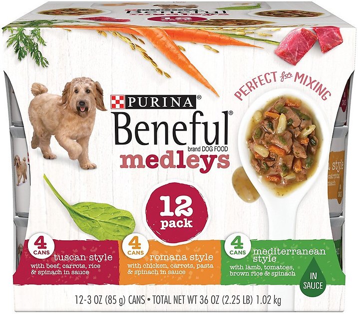 Purina Beneful Medleys Tuscan, Romana & Mediterranean Style Variety Pack Canned Dog Food, 3-oz, case of 12