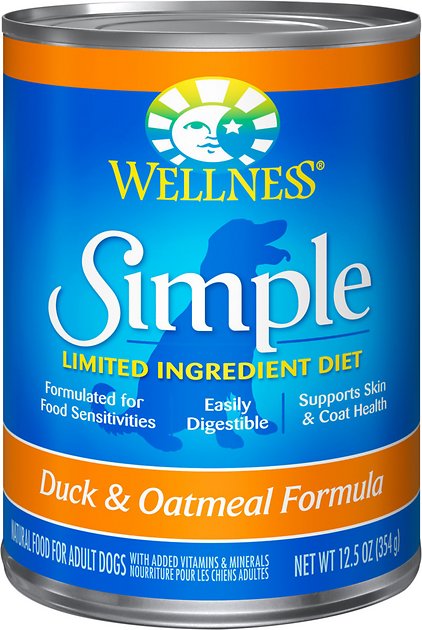 Wellness Simple Limited Ingredient Diet Duck & Oatmeal Formula Canned Dog Food, 12.5-oz, case of 12