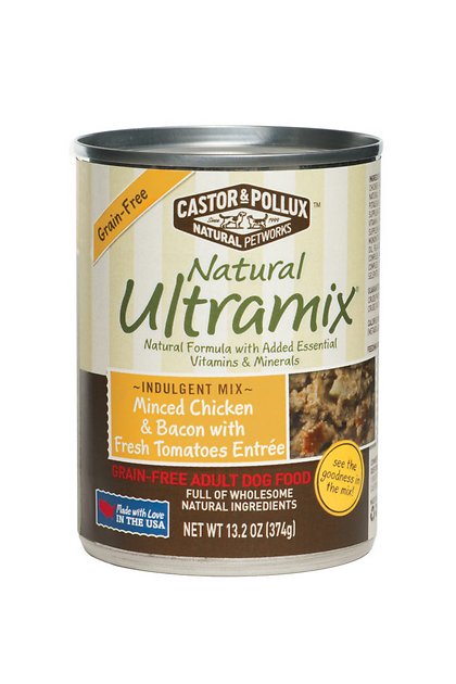 Castor & Pollux Natural Ultramix Minced Chicken & Bacon with Fresh Tomatoes Entree Grain-Free Adult Canned Dog Food, 13.2-oz, case of 12