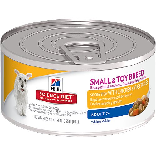 Hill's Science Diet Small & Toy Adult 7+ Savory Stew with Chicken & Vegetables Canned Dog Food, 5.5-oz, case of 24