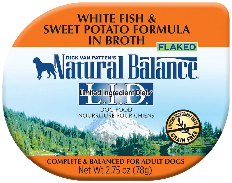 Natural Balance L.I.D. Limited Ingredient Diets White Fish & Sweet Potato Formula Flaked Grain-Free Wet Dog Food, 2.75-oz tubs, case of 24