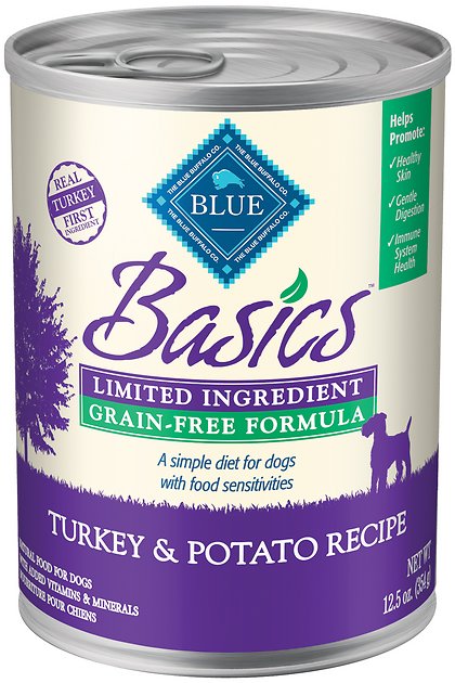 Blue Buffalo Basics Limited Ingredient Grain-Free Turkey & Potato Recipe Canned Dog Food, 12.5-oz, case of 12