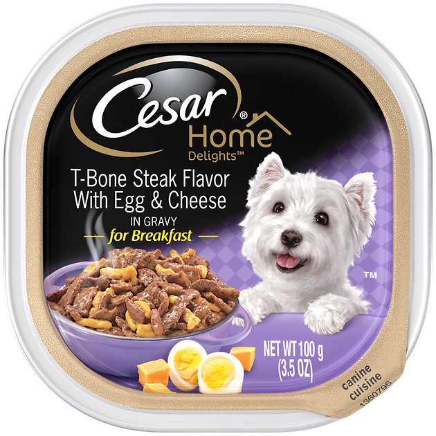 Cesar Home Delights T-Bone Steak Flavor With Egg And Cheese Dog Food Trays,  3.5-oz, case of 24