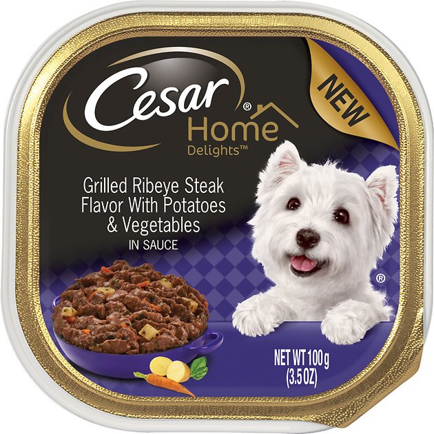 Cesar Home Delights Grilled Ribeye Steak Flavor with Potatoes & Vegetables Dog Food Trays, 3.5-oz, case of 24