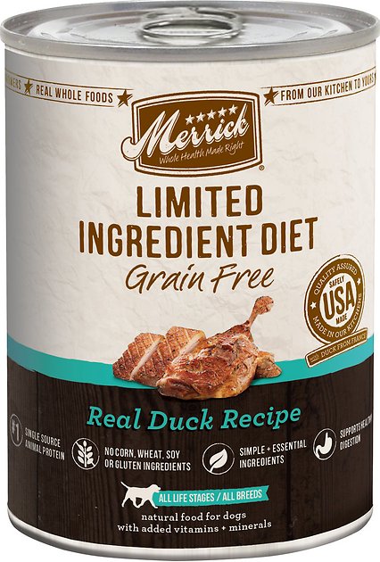 Merrick Limited Ingredient Diet Grain-Free Real Duck Recipe Canned Dog Food, 12.7-oz, case of 12