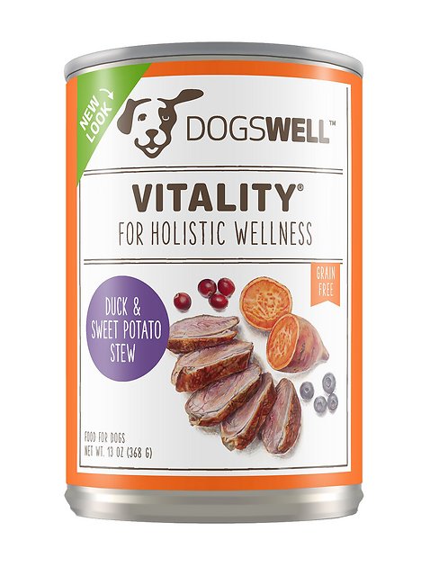 Dogswell Vitality Duck & Sweet Potato Stew Recipe Grain-Free Canned Dog Food, 13-oz, case of 12