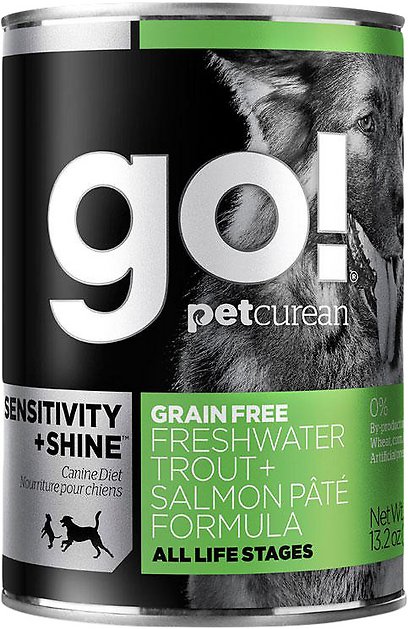 Go! Sensitivity + Shine Grain-Free Freshwater Trout & Salmon Pate Formula Canned Dog Food, 13.2-oz, case of 12