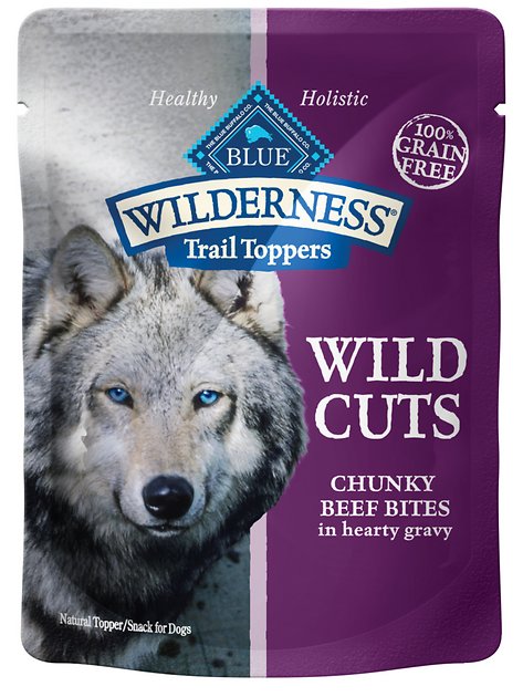 Blue Buffalo Wilderness Trail Toppers Wild Cuts Chunky Beef Bites in Hearty Gravy Grain-Free Dog Food Topper, 3-oz, case of 24