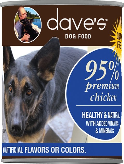 Dave's Pet Food 95% Premium Meats Grain-Free Chicken Recipe Canned Dog Food, 13-oz, case of 12