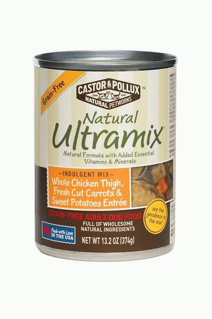 Castor & Pollux Natural Ultramix Whole Chicken Thigh, Fresh Cut Carrots & Sweet Potatoes Entree Grain-Free Adult Canned Dog Food, 13.2-oz, case of 12