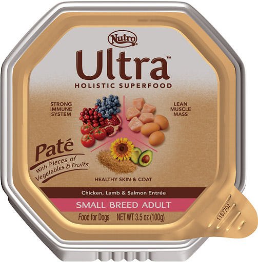 Nutro Ultra Small Breed Adult Pate Chicken, Lamb & Salmon Entree Dog Food Trays, 3.5-oz tray, case of 24