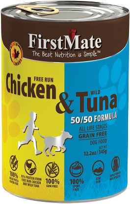 FirstMate 50/50 Chicken & Tuna Formula Grain-Free Canned Dog Food, 12.2-oz, case of 12