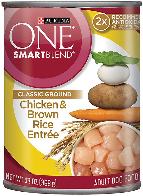 Purina ONE SmartBlend Classic Ground Chicken & Brown Rice Entree Adult Canned Dog Food, 13-oz, case of 12