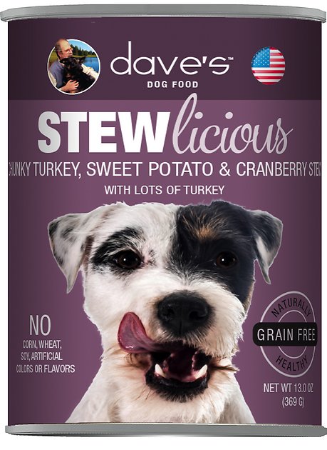 Dave's Pet Food Stewlicious Grain-Free Chunky Turkey, Sweet Potato & Cranberry Stew Canned Dog Food, 13-oz, case of 12