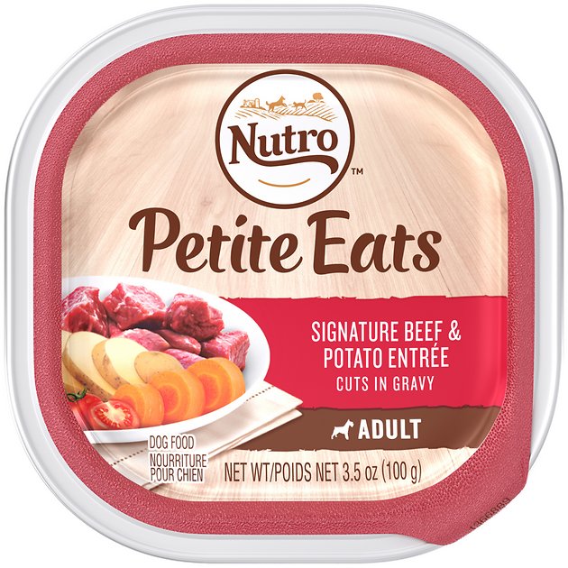 Nutro Adult Petite Eats Signature Beef & Potato Entree Cuts In Gravy Dog Food Trays, 3.5-oz, case of 24