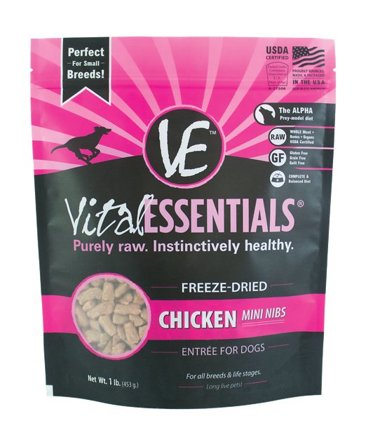 Vital Essentials Chicken Entree Mini Nibs Grain-Free Freeze-Dried Dog Food, 1-lb bag