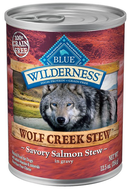 Blue Buffalo Wilderness Wolf Creek Stew Savory Salmon Stew Grain-Free Adult Canned Dog Food, 12.5-oz, case of 12